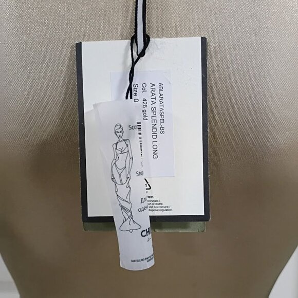 Chiara Boni made in Italy Metallic Gold Gown Size 0 Long Evening Pleated Waist D - Picture 7 of 12